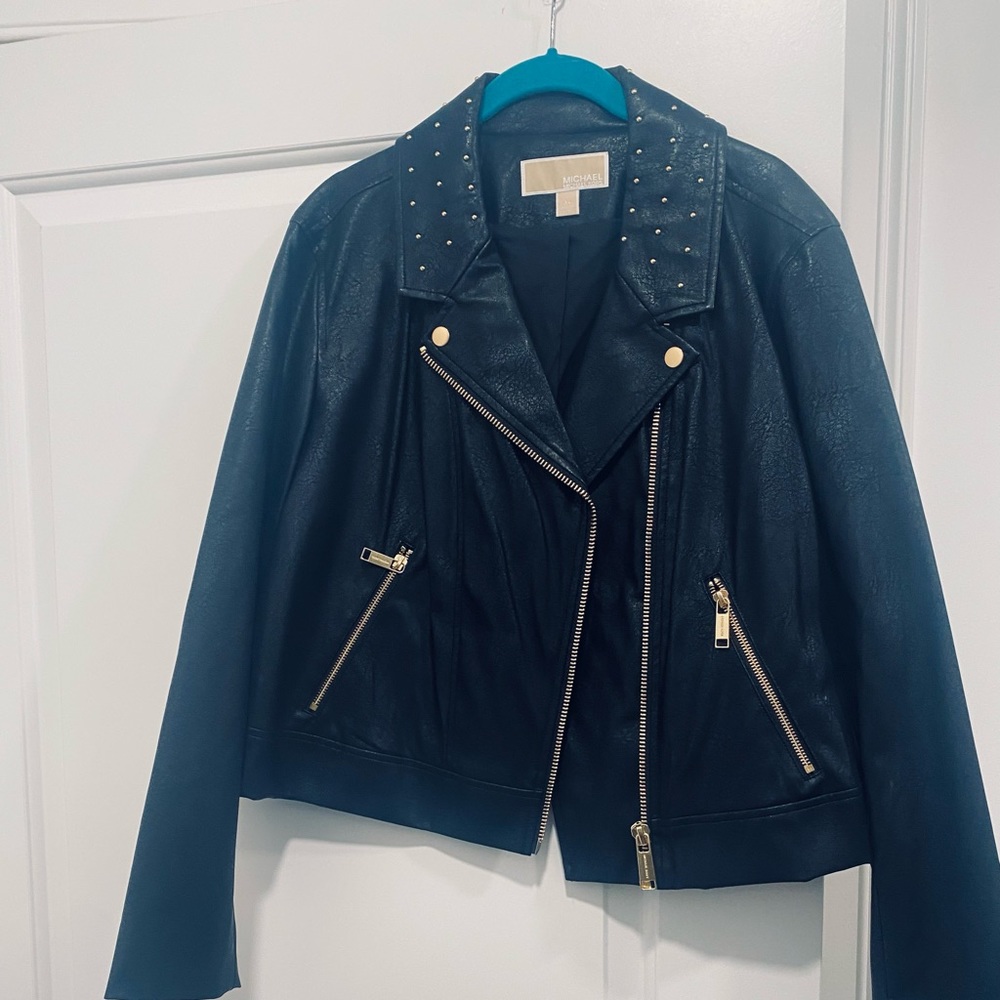 Michael Kors Black Leather Gold studded jacket